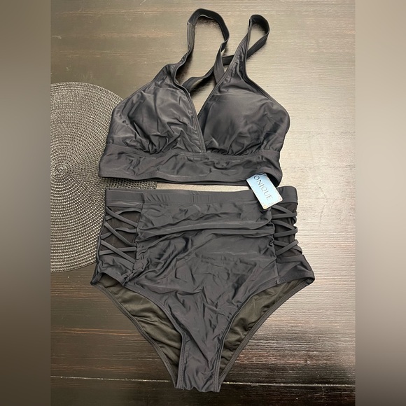 Yonique Womens Plus Size Bikini High Waisted Two Piece Tummy Control Swimwear - Picture 8 of 9